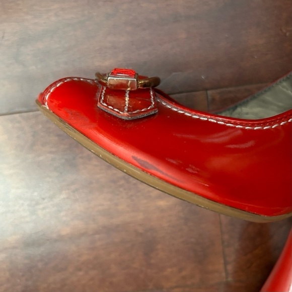 Paolo Dark Hyacinth Orange Leather Heels with Rhinestone & Gold Hardware, Size 7 - Picture 8 of 14